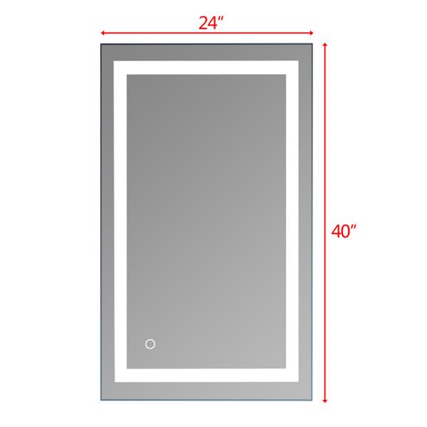 40"x 24" Square Built-in Light Strip Touch LED Bathroom Mirror Silver