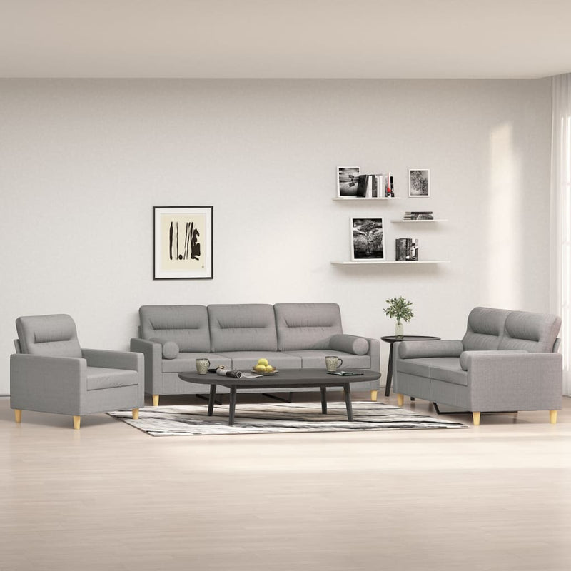vidaXL 3 Piece Sofa Set with Throw Pillows&Cushions Dark Gray Fabric-1