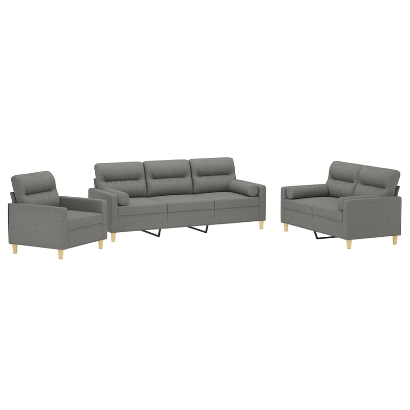vidaXL 3 Piece Sofa Set with Throw Pillows&Cushions Dark Gray Fabric-3
