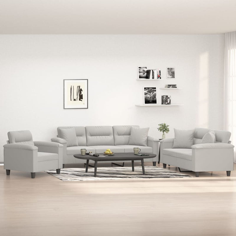 vidaXL 3 Piece Sofa Set with Pillows Dark Gray Microfiber Fabric-1