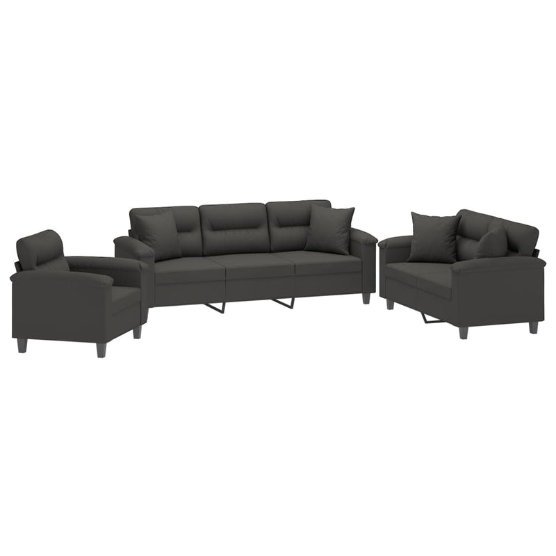 vidaXL 3 Piece Sofa Set with Pillows Dark Gray Microfiber Fabric-3