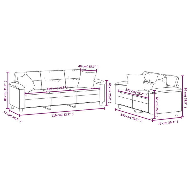 vidaXL 2 Piece Sofa Set with Pillows Dark Gray Microfiber Fabric-17