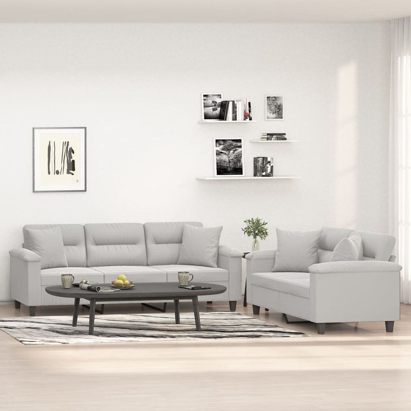 vidaXL 2 Piece Sofa Set with Pillows Dark Gray Microfiber Fabric-1