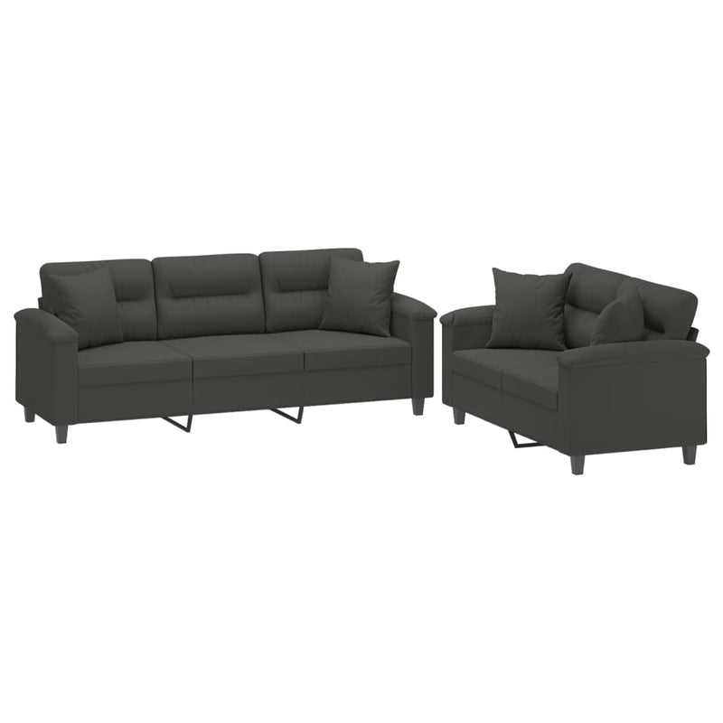 vidaXL 2 Piece Sofa Set with Pillows Dark Gray Microfiber Fabric-3
